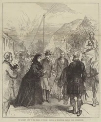 Het bezoek van de koningin aan de prins van Wales, aankomst op Wolferton Station, nabij Sandringham